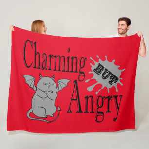 Charming but angry little devil cat funny quote fleece blanket