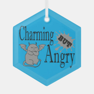 Charming but angry little devil cat funny quote glass ornament