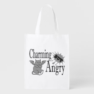 Charming but angry little devil cat funny quote grocery bag
