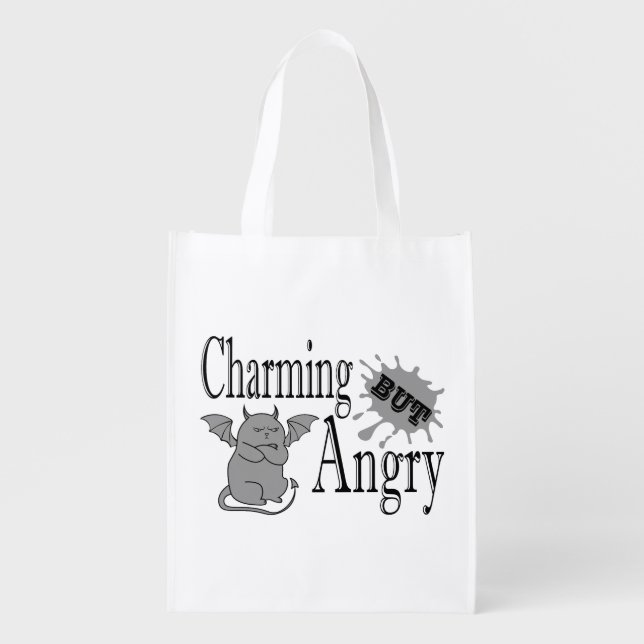 Charming but angry little devil cat funny quote grocery bag (Front)