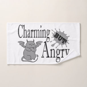 Charming but angry little devil cat funny quote hand towel 