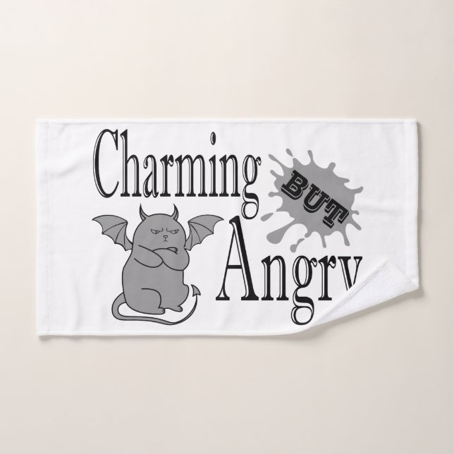 Charming but angry little devil cat funny quote hand towel  (Hand Towel)