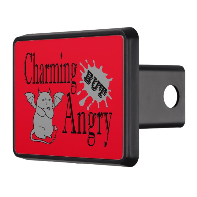 Charming but angry little devil cat funny quote hitch cover (Left)