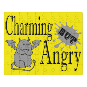 Charming but angry little devil cat funny quote jigsaw puzzle