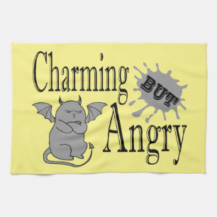 Charming but angry little devil cat funny quote kitchen towel