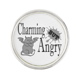 Charming but angry little devil cat funny quote lapel pin