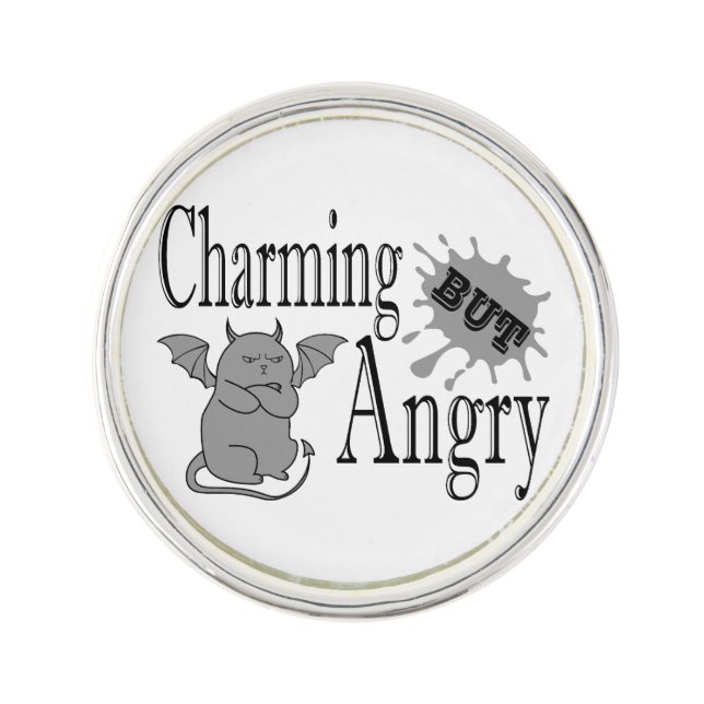 Charming but angry little devil cat funny quote lapel pin (Front)