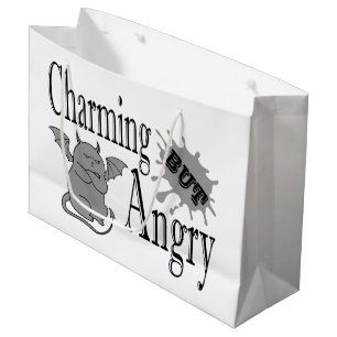 Charming but angry little devil cat funny quote large gift bag