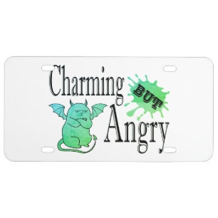 Charming but angry little devil cat funny quote license plate