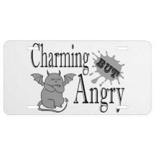 Charming but angry little devil cat funny quote license plate