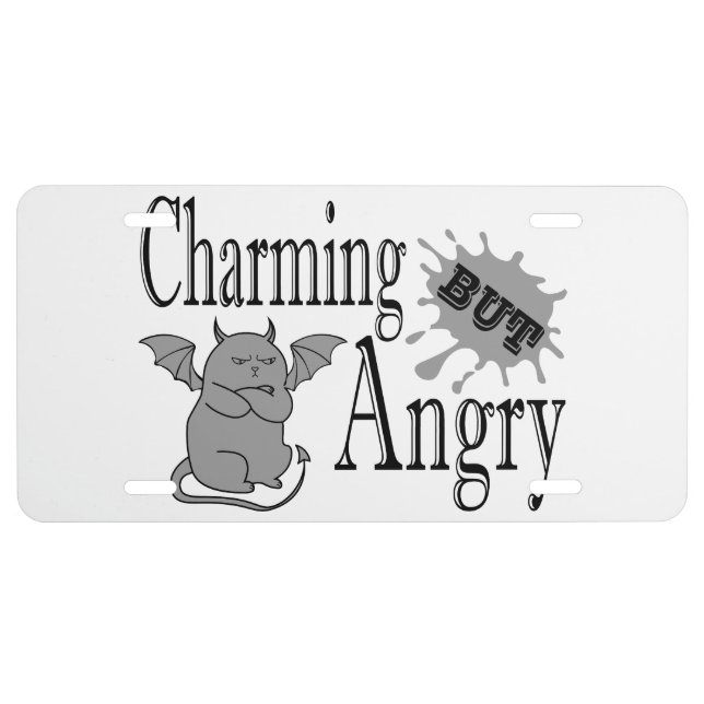 Charming but angry little devil cat funny quote license plate (Front)