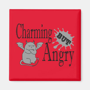 Charming but angry little devil cat funny quote magnet
