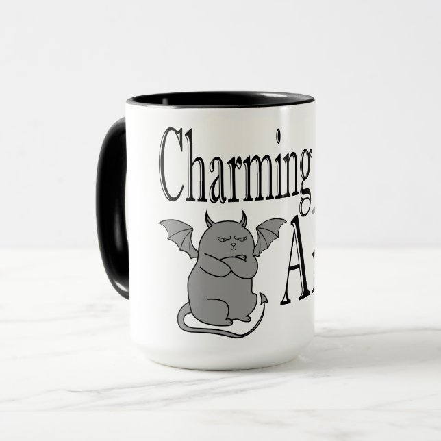 Charming but angry little devil cat funny quote mug (Front Left)