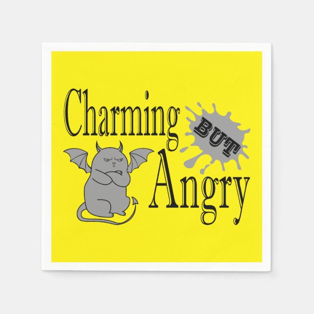 Charming but angry little devil cat funny quote napkins (Front)