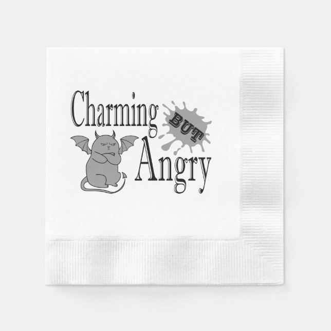Charming but angry little devil cat funny quote napkins (Front)
