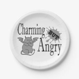 Charming but angry little devil cat funny quote paper plates