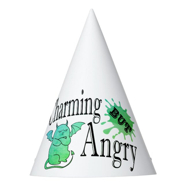 Charming but angry little devil cat funny quote party hat (Front)