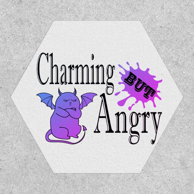 Charming but angry little devil cat funny quote patch (Front)