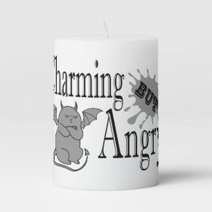Charming but angry little devil cat funny quote pillar candle