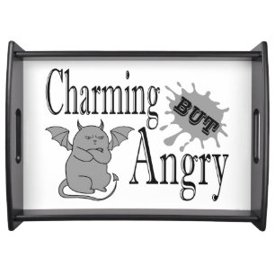Charming but angry little devil cat funny quote serving tray