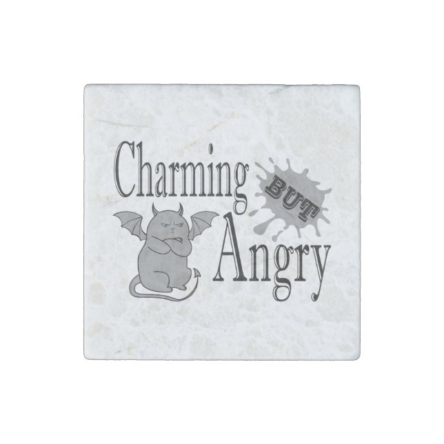 Charming but angry little devil cat funny quote stone magnet (Front)