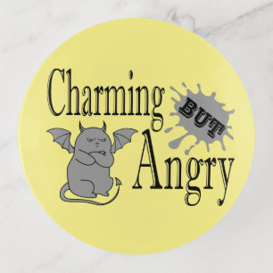 Charming but angry little devil cat funny quote trinket tray