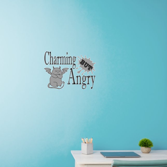 Charming but angry little devil cat funny quote wall decal  (Home Office)