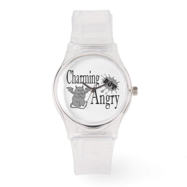 Charming but angry little devil cat funny quote watch (Front)