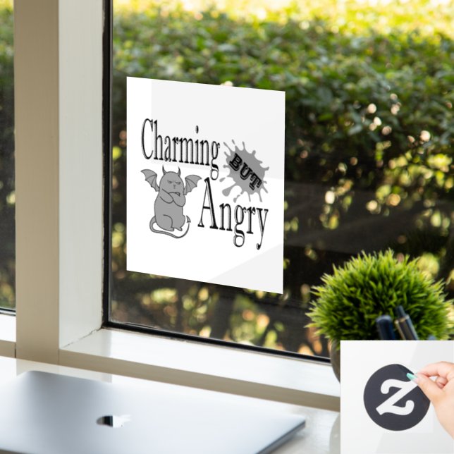 Charming but angry little devil cat funny quote window cling (Office)
