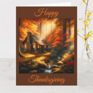 Charming Cabin in an Autumn Forest Thanksgiving Card