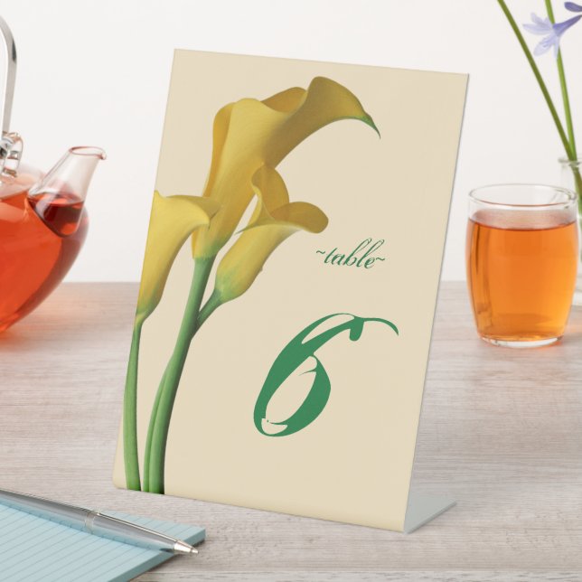 Charming Calla Lily Wedding Table Number  Pedestal Sign (In SItu)