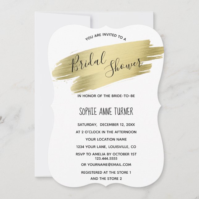 Charming Calligraphy Gold Stroke Bridal Shower Invitation (Front)