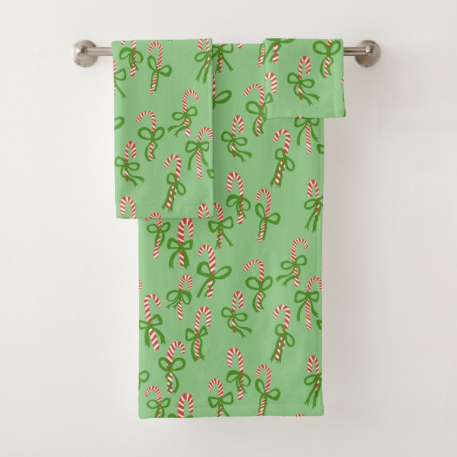 Charming Candy Canes Sweet Christmas Xmas Holiday Bath Towel Set (Insitu)
