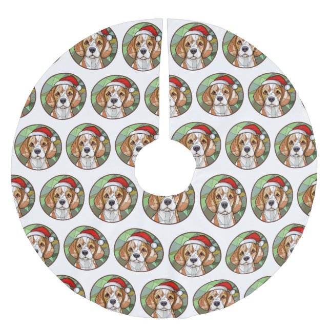 Charming Canine Cheer: Beagle themed Christmas Brushed Polyester Tree Skirt (Front)