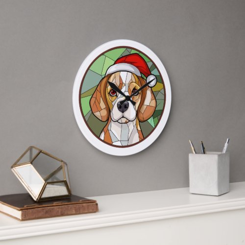 Charming Canine Cheer Beagle themed Christmas Large Clock