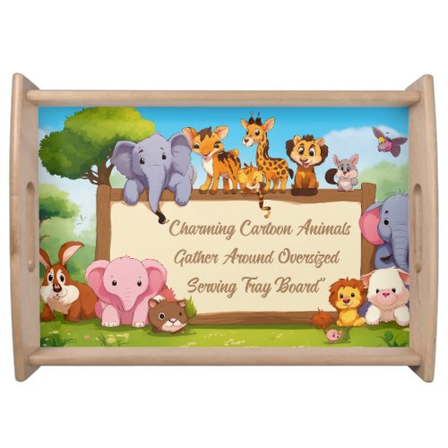 Charming Cartoon Animals Gather Around Oversized  Serving Tray