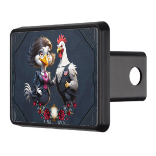 Charming cartoon chicken couple. hitch cover