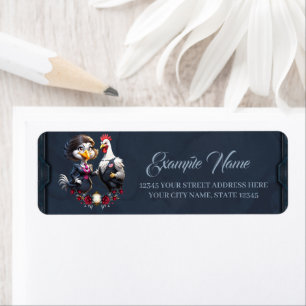 Charming cartoon chicken couple. label