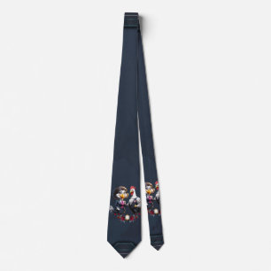Charming cartoon chicken couple. neck tie