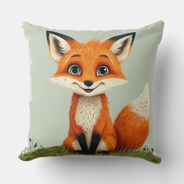 Charming Cartoon Fox Smiling Throw Pillow (Front)