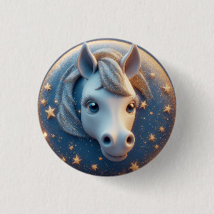 Charming Cartoon Horse Portrait With Stars Button