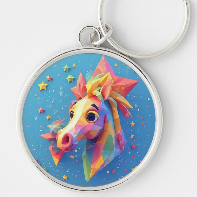 Charming Cartoon Horse Portrait With Stars Keychain (Front)