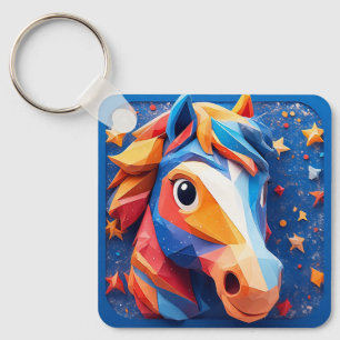 Charming Cartoon Horse Portrait With Stars Keychain