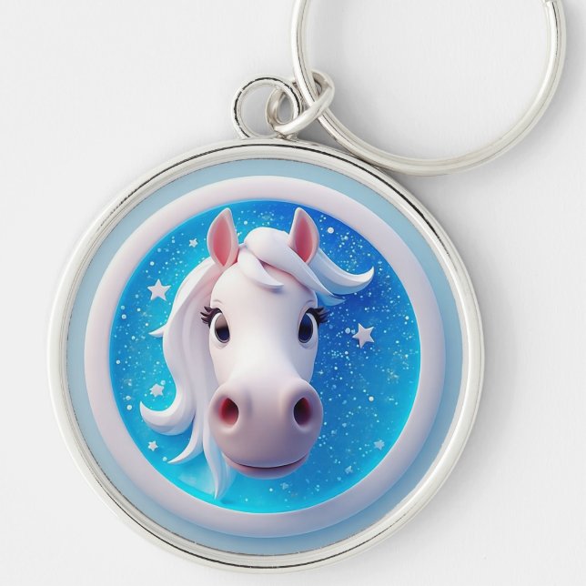 Charming Cartoon Horse Portrait With Stars Keychain (Front)