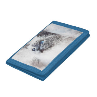 Charming Cat Art Wallet with Blue Trim