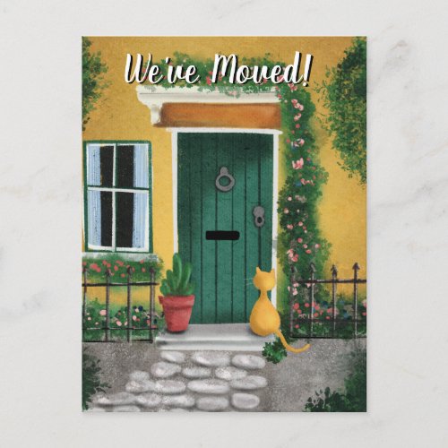 Charming Cat at the Front Door Moving new home Announcement Postcard