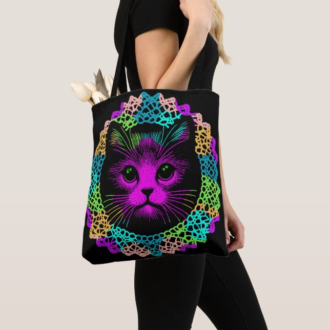 Charming Cat in Lace Pattern  Tote Bag (Close Up)