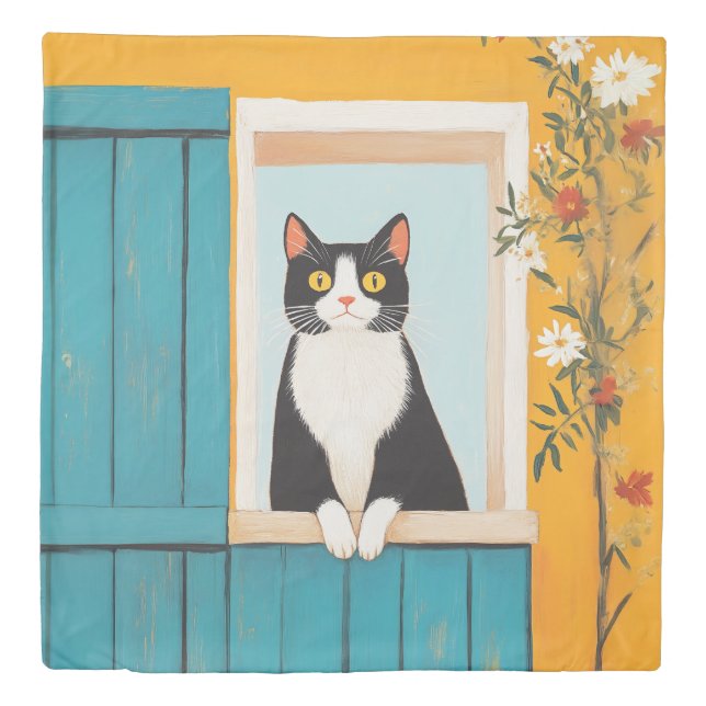 Charming Cat in Window Duvet Cover (Front)