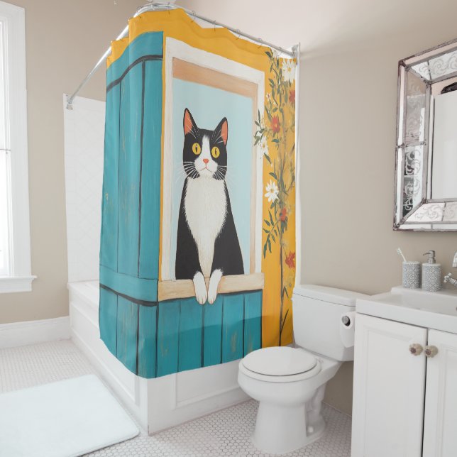 Charming Cat in Window Shower Curtain (In Situ)