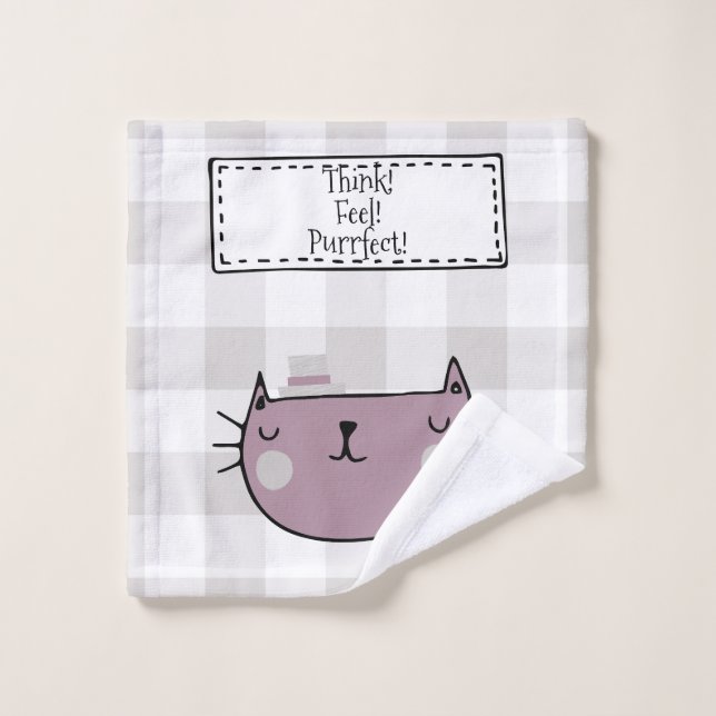 Charming Cat Lover's Purrfect Buffalo plaid Bath Towel Set (Wash Cloth)
